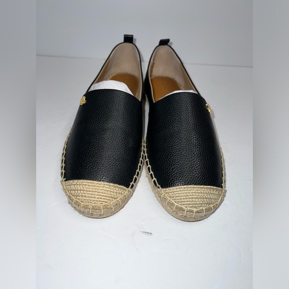 $125 Ralph Lauren Cameryn Espadrille Flat Shoes Tumbled Leather Black Size 8.5 - Picture 2 of 13